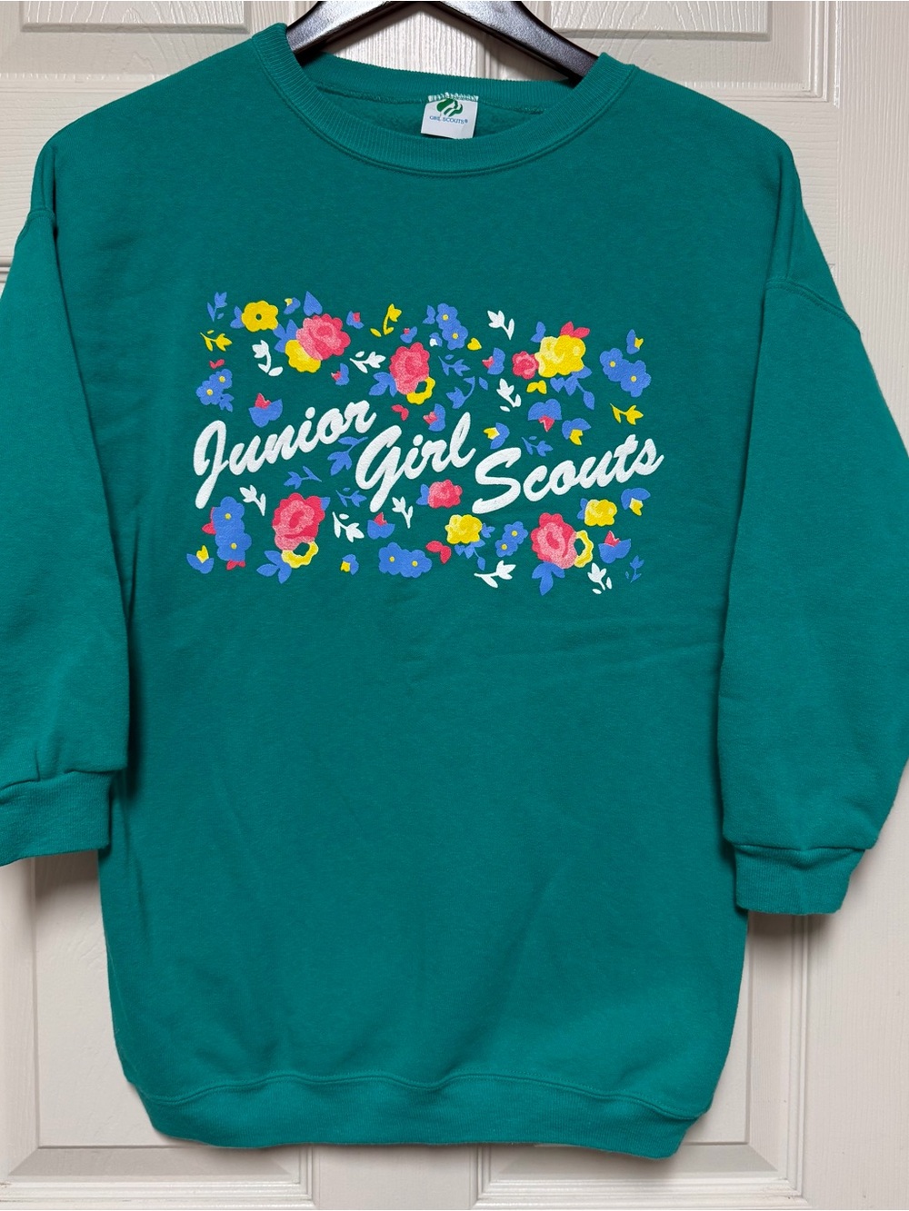 Vintage 90’s Junior Girl Scouts Teal Floral Crewneck Sweatshirt